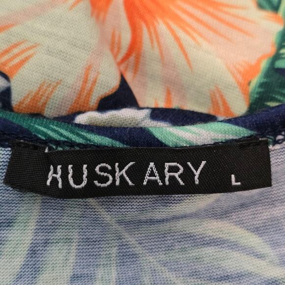 Huskary Hawiian Floral Pockets Side Slit Confortable Vacation Women's Dress L - Picture 4 of 5